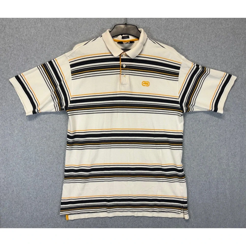 Ecko Unltd Mens 2XL Striped Polo Shirt White Black Orange Rhino Logo Streetwear - Picture 1 of 11